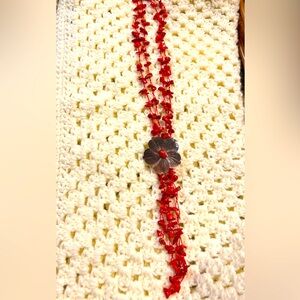 Red Beaded Necklace with Flower Pendant